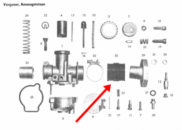 Originalgetreuer Nachbau des Ansauggummis für Zündapp KS 50 (Typ 517) inklusive 2 Originalen Norma Schellen